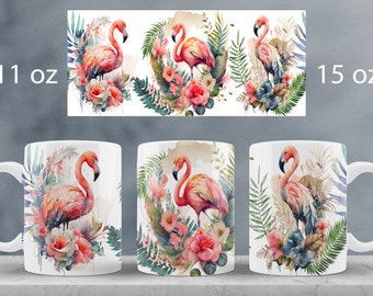 Tropical Flamingo Mug Wrap: Sublimation PNG (11oz | 15oz)