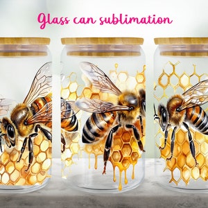 Bee glass can wrap Spring floral libbey can sublimation png