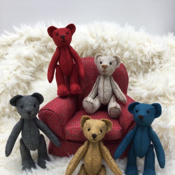 PDF Pattern - 4" Mini Jointed Felt Teddy Bear Download Sewing Pattern & Instructions - Made from a 6" Square