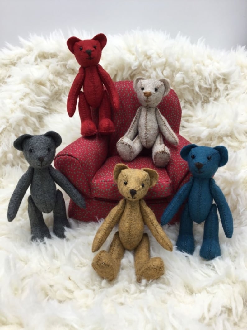 PDF Pattern 4" Mini Jointed Felt Teddy Bear Download Sewing Pattern