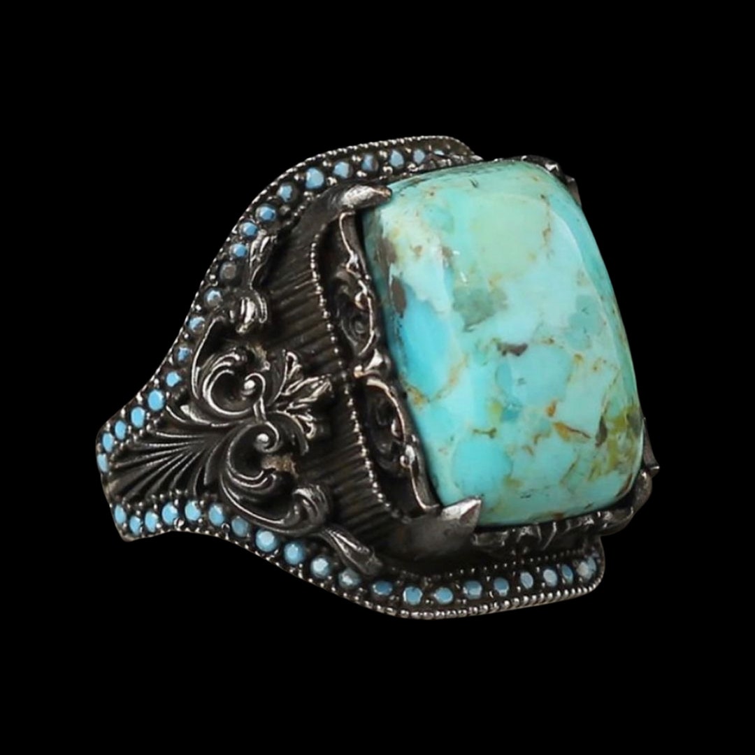 Natural Turquoise Men's Ring,turkish Handmade Ring, 925 Sterling Silver ...