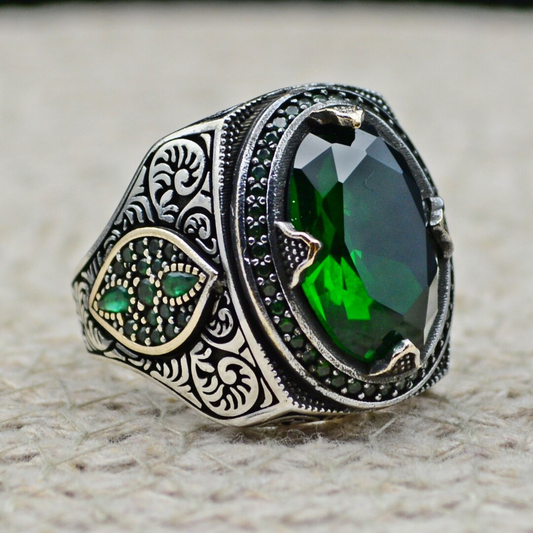 Turkish Handmade Men Ring 925 Sterling Silver Jewelry Emerald All Size ...
