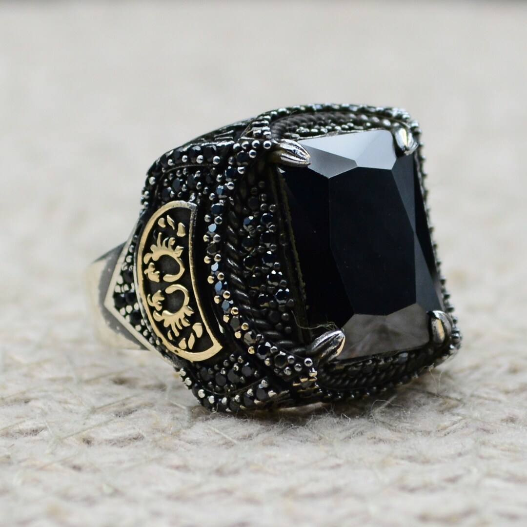 Turkish Handmade Men Ring 925K Sterling Silver Jewelry Black - Etsy