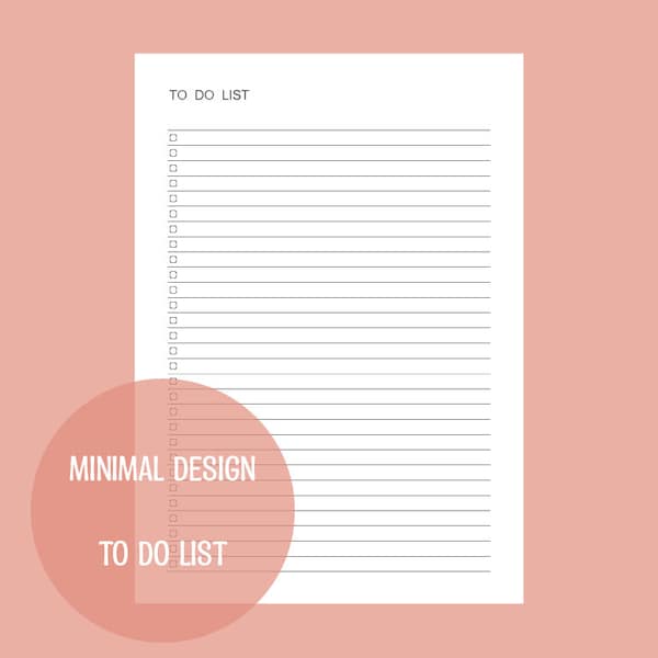 Minimal To Do List, Simple Tasks List Template, Productivity Planner, A4 PDF, Printable, Instand Download