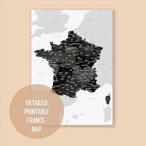 Druckbare Frankreich Karte, Orte, an denen wir waren, Wandkunst, Detaillierter Reise-Tracker, Karte von Frankreich, Frankreich-Karte Poster, Schwarz-Weiß-Farbkarte