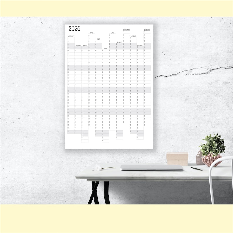 2026 Vertical Full Year Wall Planner, Printable PDF, A4,A3,A2 & A1