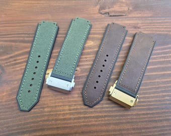Pasek ze skóry zamszowej i gumy do zegarka Hublot Big Bang Series - 25 x 19 mm