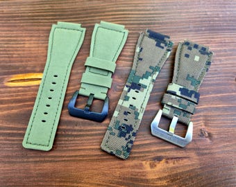 Canvas Fabric and Leather Strap for Bell & Ross BR01/BR03 Watch - 34x24mm