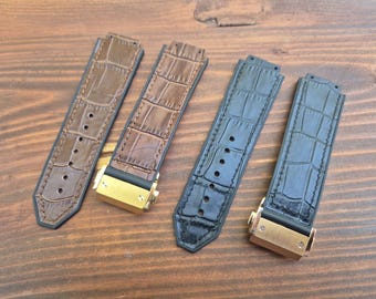 Pasek ze skóry i gumy do zegarka Hublot Big Bang/Classic Fusion Series - 25 x 17 mm/25 x 19 mm