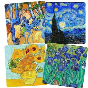 Vincent Van Gogh Drink Coasters - Ceramic Art Tiles, Non-Slip Cork Backing - Heat and Cold Resistant, Set of Four