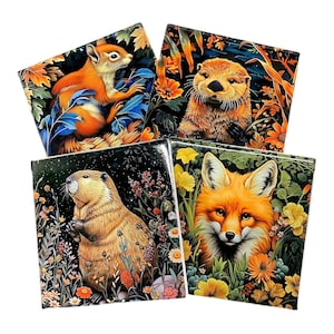 William Morris Drink Coasters: In The Forest Artwork, Ceramic Tiles | Cork Backing, Heat Resistant | Set of 4, 4x4 Inches