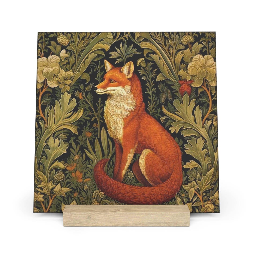 Fox Art Tile - William Morris Inspired Ceramic Accent - Gloss Finish ...