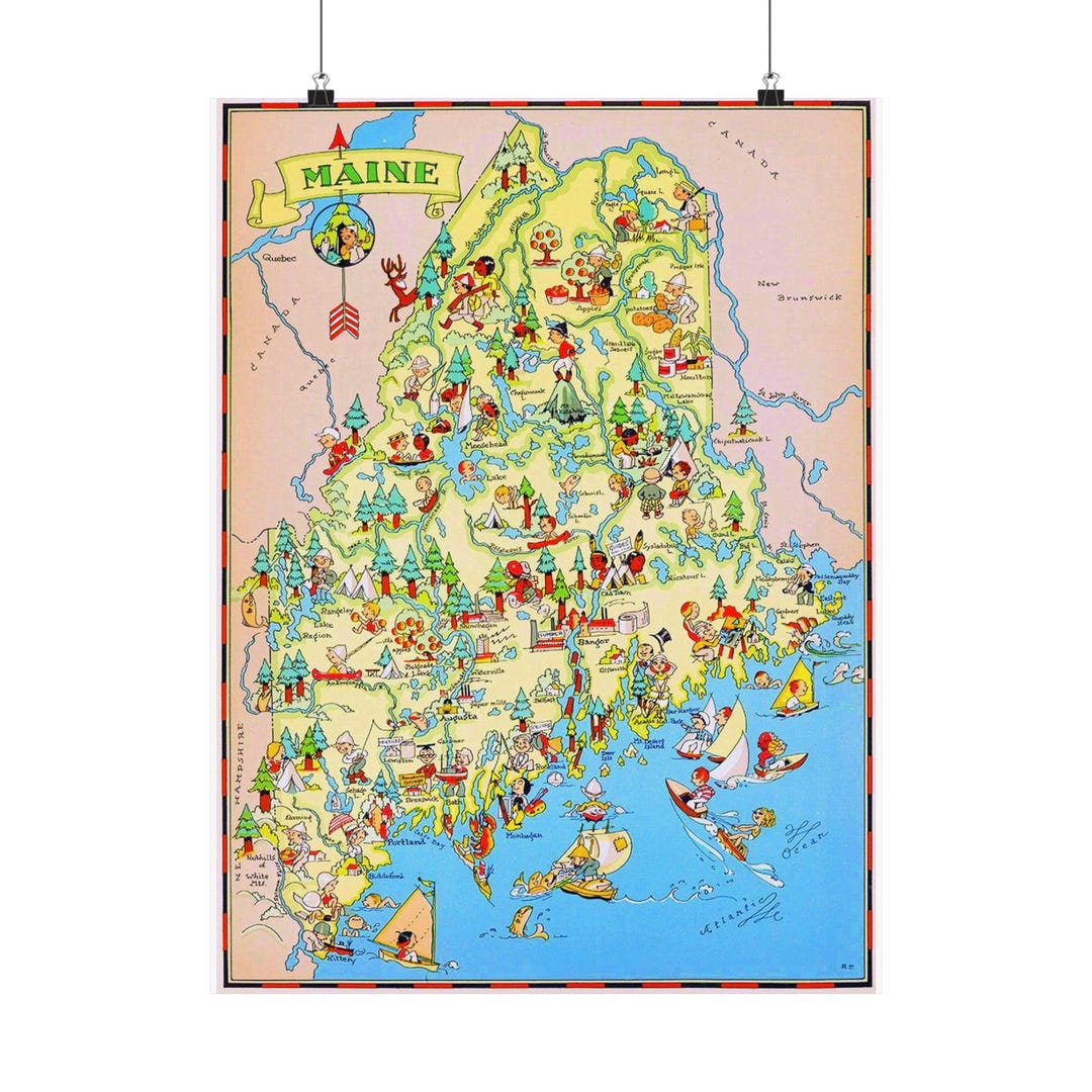 Maine Pictorial Map of by Ruth Taylor 1935, Digital Download - Etsy
