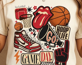 Roter Basketball Collage PNG, Roter und schwarzer Basketball Png, Basketball Saison Sublimationsdesign, Spieltag Png, Retro Basketball Mama Png