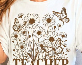 Floral Boho Teacher PNG, Teacher Sublimation Design, Groovy Teacher Png, School Teacher Png, Digital Download, Flowers Teacher Png