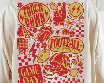 Retro Football Season PNG: Red and Gold Sublimation Design (Digital Download)
