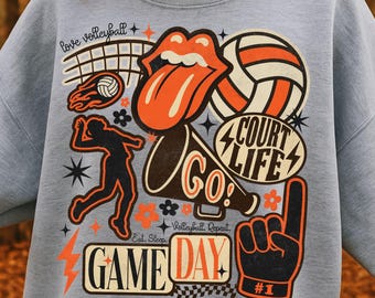 Retro Volleyball Collage PNG: Orange & Black Sublimation Design (Digital Download)
