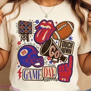 Retro Football Collage PNG: Red and Blue Sublimation Design (Digital Download)