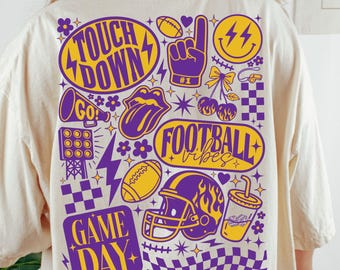 Retro Football Season PNG: Purple and Yellow Sublimation Design (Digital Download
