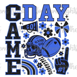 Game Day Football Royal Blue and Black Png, Football Sublimation Design, Football Season Png, Game Day Touchdown Png, Football Skull Png