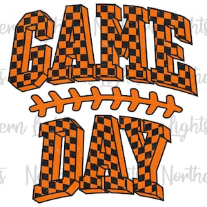 Fútbol retro a cuadros naranja y negro Png, Sublimación de fútbol, Temporada de fútbol Png, Touchdown del día del juego Png, Deporte escolar Png