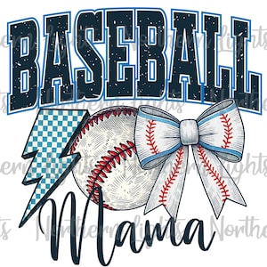 Retro Baseball Mama Bow Png, Baseball Coquette Bow Png, Baseball Season Sublimation, Game Day Png, Lighting Bolt Baseball Mom Blue Png