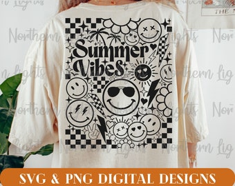 Summer Vibes Retro SVG, Summer Svg, Summer Vibes Sublimation Design Png, Retro Smile Face Svg, Front and Back Summer Print Svg