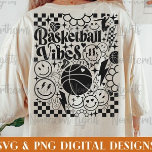 Retro Basketball Vibes Svg, Svg de basket-ball, Svg de basket-ball avant et arrière, téléchargement numérique, Svg de basket-ball Vibes, Svg de basket-ball Smile Face