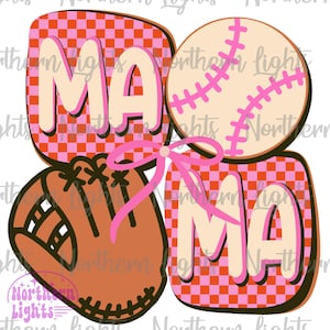 Mamá de béisbol retro (Png), lazo de coqueta de béisbol (Png), sublimación de temporada de béisbol, día de juego (Png), mamá de béisbol (Png)