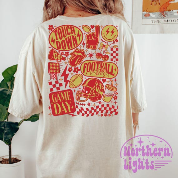 Retro Football Season PNG: Red and Gold Sublimation Design (Digital Download)