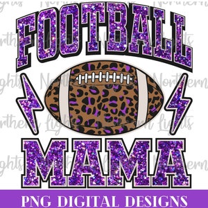 Football Mama Png, Retro Football Mama Purple Sublimation Design, Football Mom Png, Football Leopard Png, Football Mom Purple Glitter Png