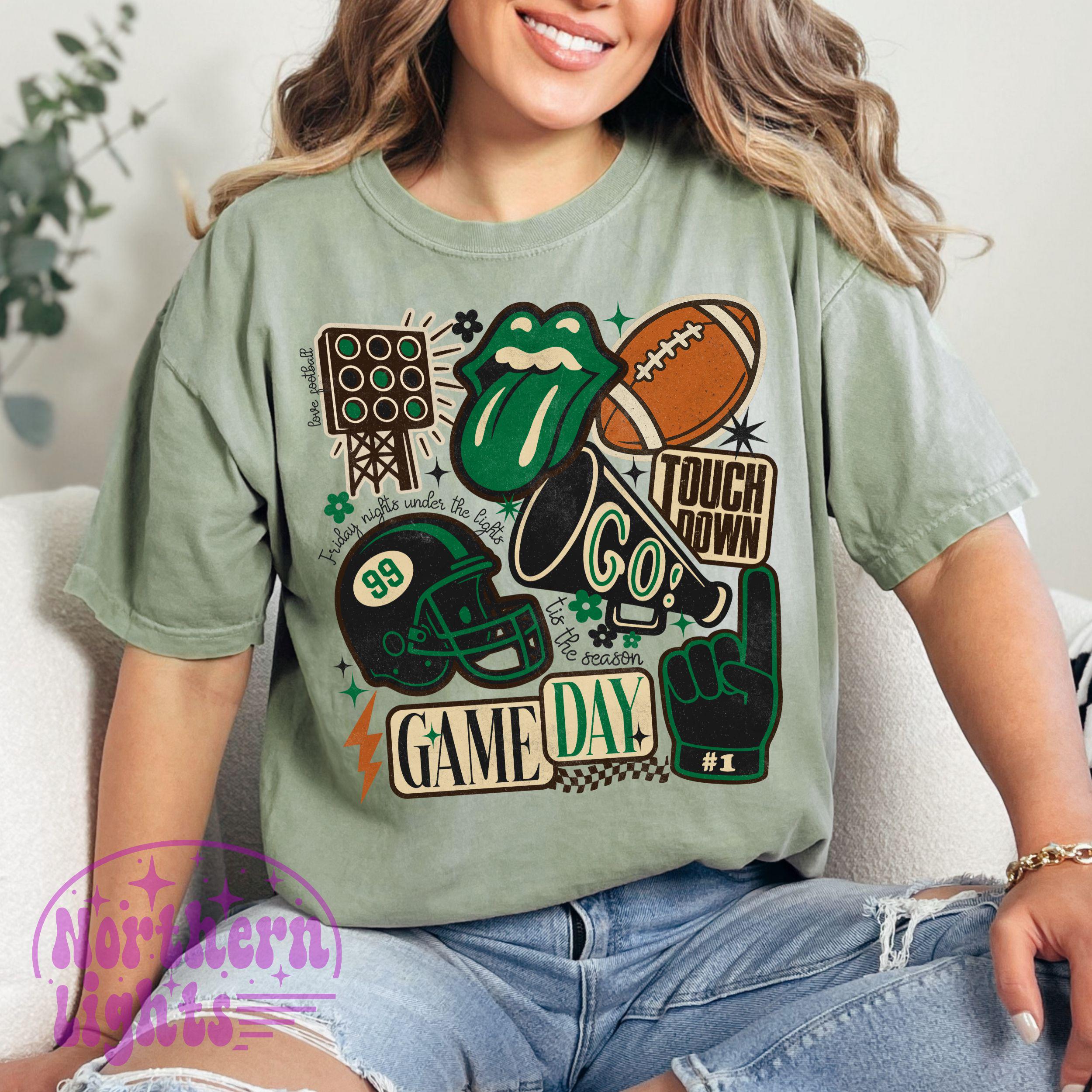 Retro Football Collage PNG: Green & Black Sublimation Design (Digital Download)
