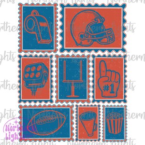 Voetbalcollage postzegels rood en blauw png, rood en blauw voetbal png, sublimatieontwerp voetbalseizoen, touchdown gamedag png