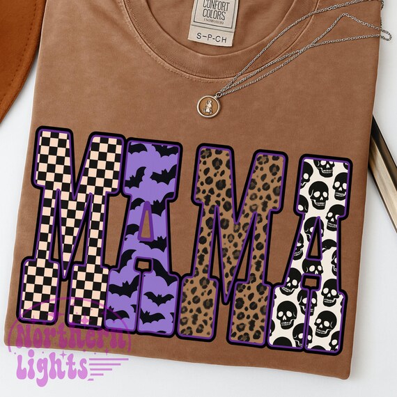 Checkered Halloween Mama PNG: Retro Leopard Fall Sublimation (Digital Download)
