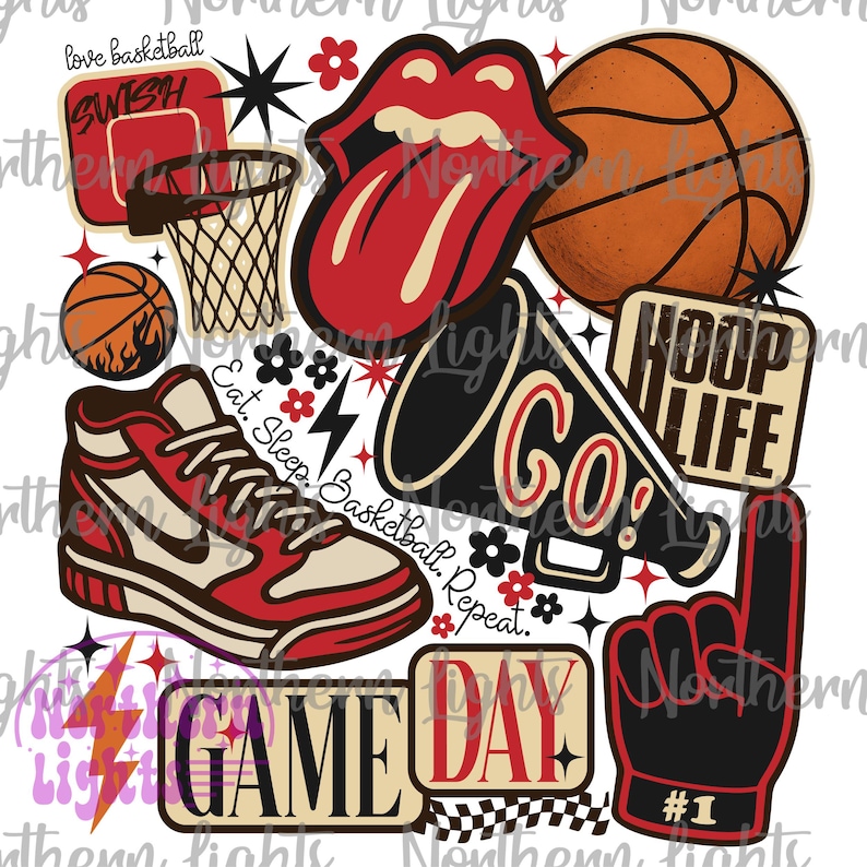 Red Basketball Collage PNG, Red and Black Basketball Png, Basketball ...
