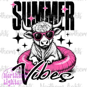 Summer vibes Png, Highland cow design Png, Retro summer shirt design, Funny beach shirt print, Summer sublimation design, Beach graphic Png