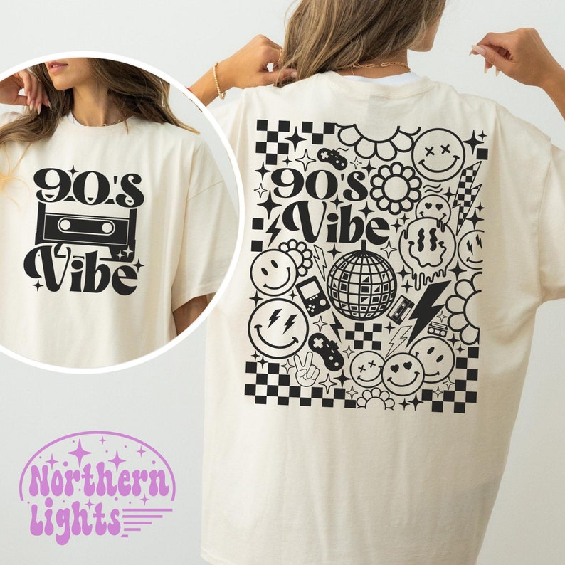 90's Vibe SVG, Retro Vibe Svg, 90's Party Svg, Nostalgia Svg, Front and Back Svg, Smile Face Svg, 1990s Svg