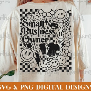 Propriétaire de petite entreprise rétro SVG, Svg d'entreprise, Png de conception en sublimation de propriétaire de petite entreprise, Svg visage sourire rétro, recto et verso