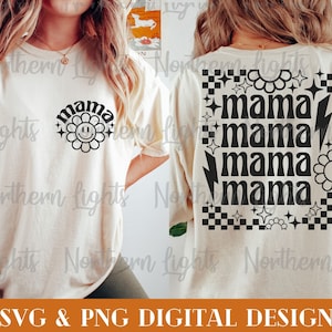 Retro Mama Svg, Mama Svg Design, Przód i tył Mama Svg, Pobieranie cyfrowe, Mama Svg