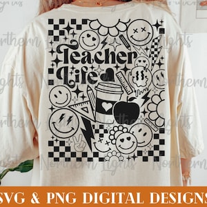 Retro leraar leven SVG, leraar SVG, Teacherlife sublimatie ontwerp png, retro leraar SVG, voor- en achterkant leraar SVG