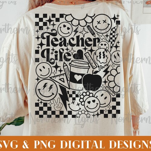 Vita da insegnante retrò SVG, insegnante Svg, design a sublimazione Teacherlife Png, insegnante retrò Svg, insegnante anteriore e posteriore Svg