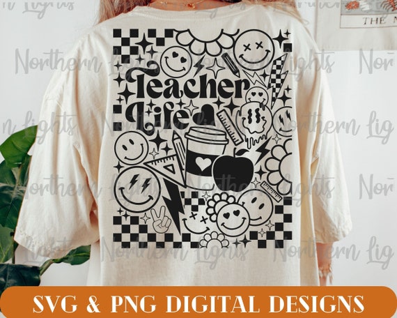 Retro Teacher Life SVG, Teacher Svg, Teacherlife Sublimation Design Png, Retro Teacher Svg, Front and Back Teacher Svg