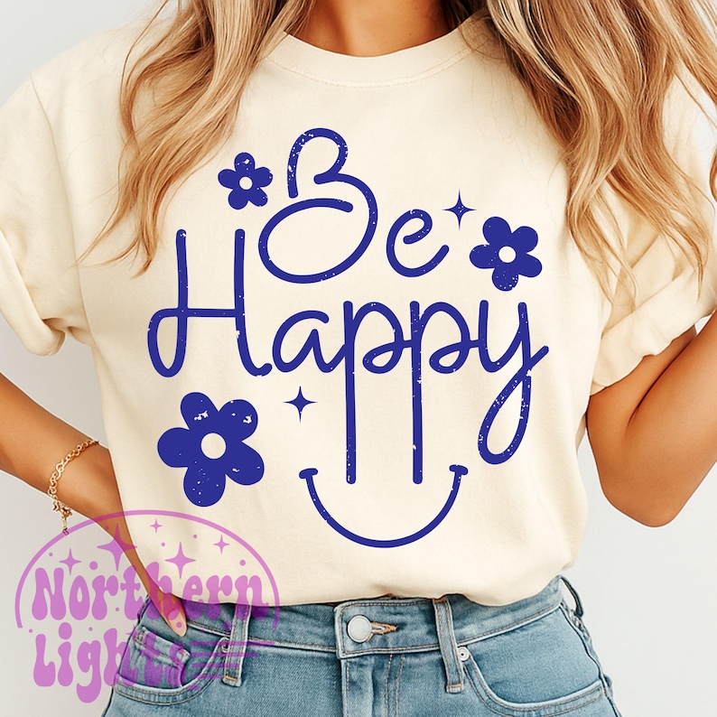 Be Happy PNG, Smile Sublimation Design, Positive Quote Shirt Graphic, Simple Retro Happy Png Design