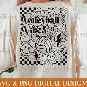 Vibraciones de voleibol retro Svg, voleibol Svg, voleibol frontal y posterior Svg, descarga digital, vibraciones de voleibol Svg, voleibol con cara sonriente Svg