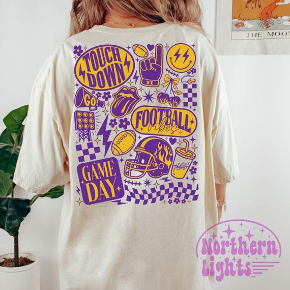 Retro Football Season PNG: Purple and Yellow Sublimation Design (Digital Download
