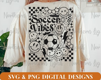 Retro Soccer Vibes Svg, Soccer Svg, Front and Back Soccer Svg, Digital Download, Soccer Vibes Svg, Smile Face Soccer Svg