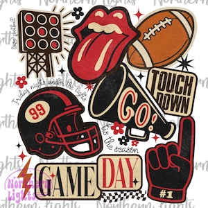 Collage de fútbol PNG, Fútbol PNG, Diseño de sublimación de la temporada de fútbol, Touchdown del día del juego PNG, Mamá del fútbol retro PNG, Rojo y negro PNG