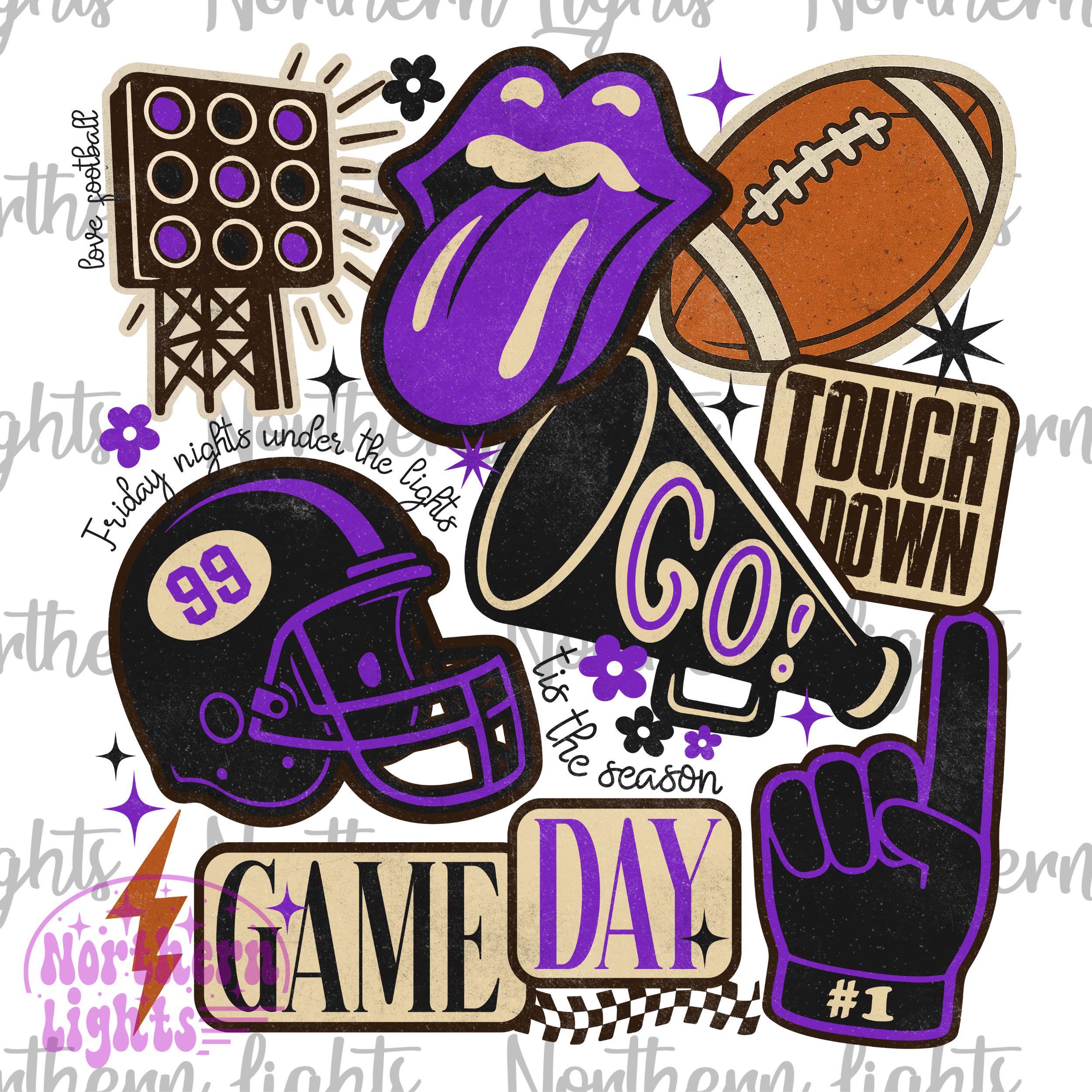 Purple & Black Football Collage PNG: Retro Game Day Sublimation (Digital Download)