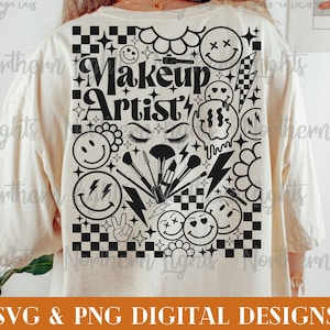 Retro Makeup Artist SVG, Makeup Svg, Make up Sublimation Design Png, Retro Smile Face Svg, Front and Back Makeup Svg, Beauty Svg