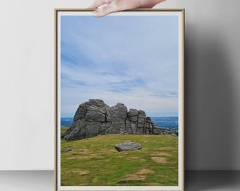 Dartmoor Tor Granite Rock Poster, Devon Landscape Print, Moorland Wall Art, British Countryside Photo, South West England Nature Print